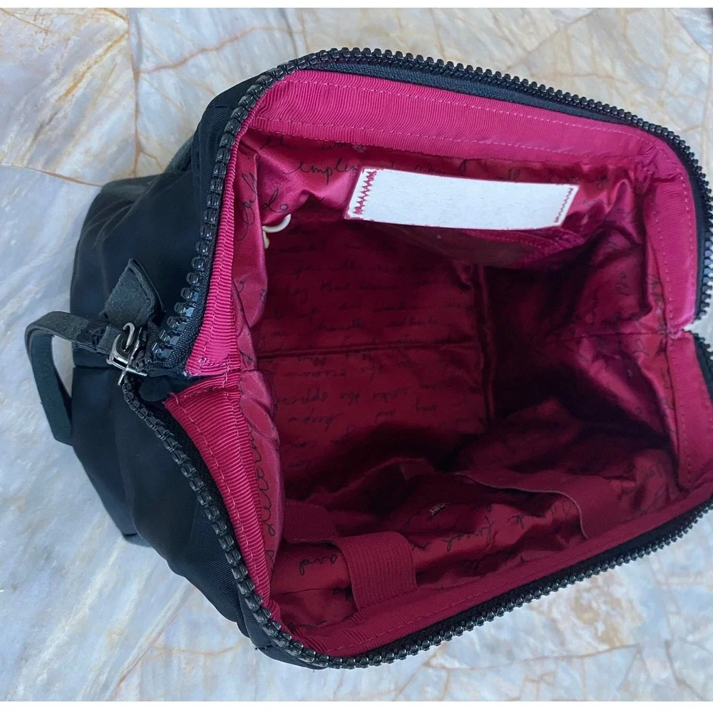 Lululemon Athletica Toiletry Bag Black Nylon Suede Pink Script Organizer
